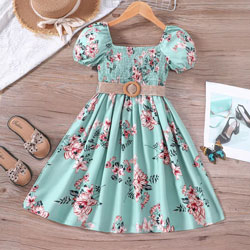 Flower Gown Elegant  Floral Fit & Flare Summer Dress for Girls with Belt 1739