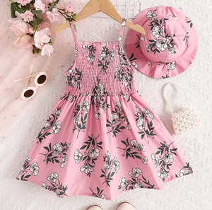 Baby Girl Floral Print Bow Front Cami Dress & Hat, (Baby Jama And Tupi)  1753