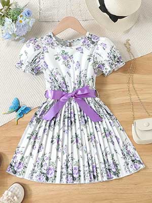 Girls' Floral Dress Puff Sleeve & Smocked Fitted Style for Casual Parties Party Dress For Baby Girls 1736