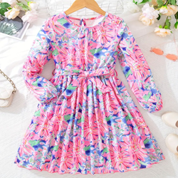 Elegant Floral Full-Sleeve Fit & Flare Gown for Girls - Princess Flower Party Dress 1765