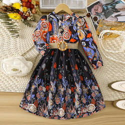 Elegant Floral Full-Sleeve Fit & Flare Gown for Girls - Princess Flower Party Dress 1769