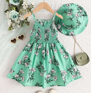 Baby Girl Floral Print Bow Front Cami Dress & Hat, (Baby Jama And Tupi)  1754