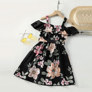 Flower Gown Elegant Floral Black Party Dress For Baby Girls 1738