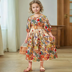 Elegant Floral Full-Sleeve Fit & Flare Gown for Girls - Princess Flower Party Dress 1768