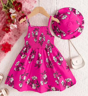 Baby Girl Floral Print Bow Front Cami Dress & Hat, (Baby Jama And Tupi)  1752