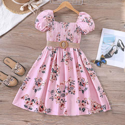 Flower Gown Elegant  Floral Fit & Flare Summer Dress for Girls with Belt 1740