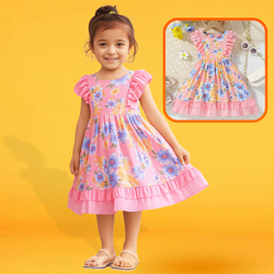 Boho Blossom – Belle – Pink Floral Ruffle Dress for Girls 1781